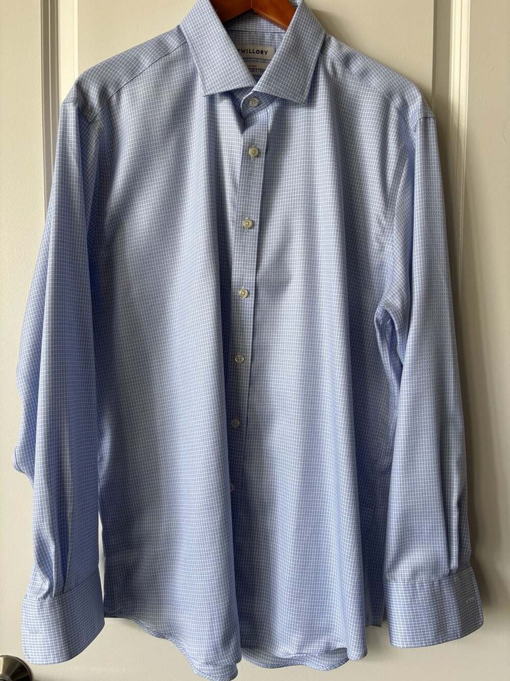 Twillory Tailored Fit Non-Iron Cotton Blue White Check Shirt Size 17 34/35